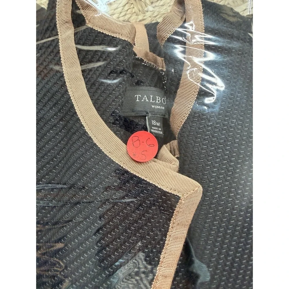 Talbots Tweet Coat Jacket Women's Snap Pocket Black Tan Trim Cotton Blend SZ-18W